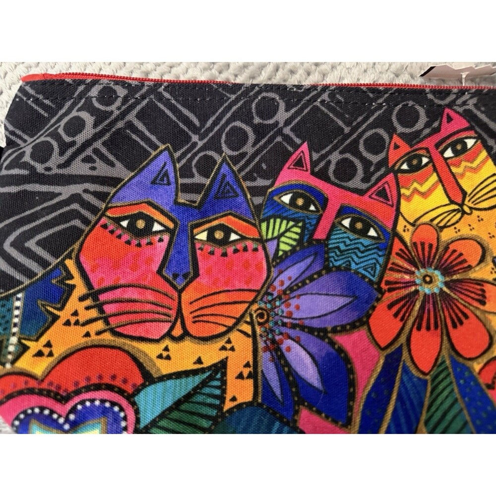 Laurel Burch "Laurel’s Garden" Canvas Zipper Pouch Cosmetic Bag Colorful Cats